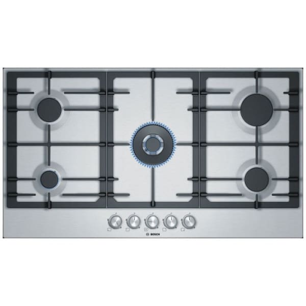 Plaque à Gaz BOSCH 5 Feux inox (PCQ9B5O90M) Plaque à Gaz BOSCH 5 Feux inox (PCQ9B5O90M)